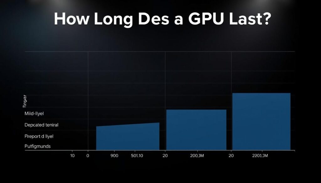 A high-quality, detailed chart comparing the lifespans of various GPU models. The chart is displayed on a sleek, dark-themed background, with a minimalist design that emphasizes the technical information. The chart features clear, legible text and precise graphical elements that convey the relative lifespan durations of different GPU types, such as entry-level, mid-range, and high-end models. Subtle lighting and shadows create depth and a professional, authoritative presentation. The overall impression is one of a comprehensive, data-driven resource that will effectively illustrate the "How Long Does a GPU Last?" section of the article.