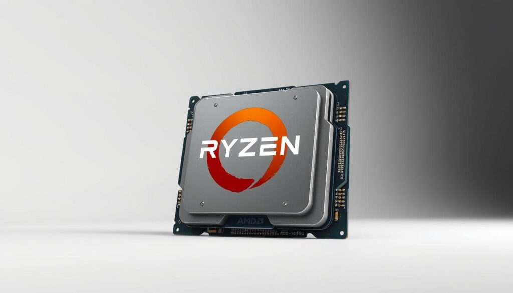 A detailed and highly detailed rendering of an AMD Ryzen 7950X3D CPU, shown in a clean, well-lit studio setting. The CPU is positioned prominently in the center of the frame, with a sleek, modern design showcasing its advanced features and capabilities. The lighting is soft and directional, creating a sense of depth and highlighting the intricate details of the CPU's components. The background is a simple, minimalist white backdrop, allowing the CPU to take center stage and capturing its essence as a powerful, high-performance processor.