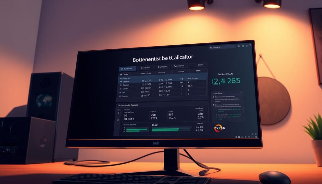 A detailed technical illustration showcasing a computer monitor displaying a "Ryzen 5 3600 Bottleneck Calculator" interface. The screen shows various performance metrics and statistics, with a clear focus on the "Bottleneck Result" section. The scene is illuminated by a warm, subtle lighting setup, creating a professional and informative atmosphere. The camera angle is slightly elevated, providing a clear, unobstructed view of the screen. The background is a clean, minimalist workspace, allowing the monitor to be the central focus of the image. A detailed technical illustration showcasing a computer monitor displaying a "Ryzen 5 3600 Bottleneck Calculator" interface. The screen shows various performance metrics and statistics, with a clear focus on the "Bottleneck Result" section. The scene is illuminated by a warm, subtle lighting setup, creating a professional and informative atmosphere. The camera angle is slightly elevated, providing a clear, unobstructed view of the screen. The background is a clean, minimalist workspace, allowing the monitor to be the central focus of the image.