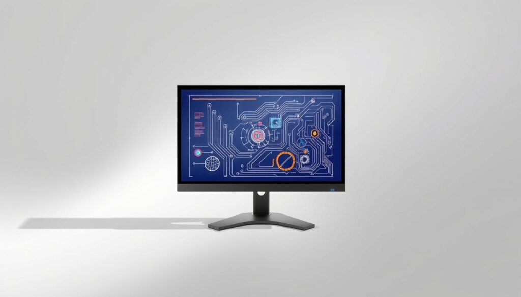 A high-resolution computer screen displays a vibrant, detailed image. The screen is set against a minimalist, monochromatic background, casting a soft, even light across the scene. The image itself is a technical illustration, with clean lines and precise detail, showcasing a range of visual elements - from intricate geometric patterns to subtly graded color gradients. The overall composition conveys a sense of clarity, focus, and technical sophistication, hinting at the importance of resolution and visual fidelity in achieving optimal performance and visual quality.