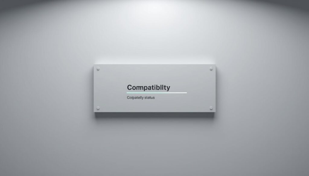 An elegant, minimalist interface with a clean, modern aesthetic. A crisp, high-resolution panel displays the compatibility status in a clear, easy-to-read format. The design is visually striking, with muted tones and subtle gradients that create a sense of depth and sophistication. The panel is centered on the frame, drawing the viewer's eye to the key information. Subtle lighting from above casts a soft, even glow, highlighting the panel's sleek, polished surface. The overall composition is balanced and harmonious, conveying a sense of professionalism and attention to detail.